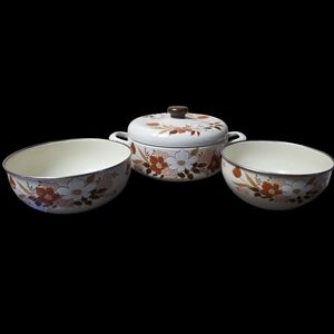 Vintage Kingsbury Dogwood Japan 3.5 Qt Stockpot / Dutch Oven & 2 Mixing Bowls